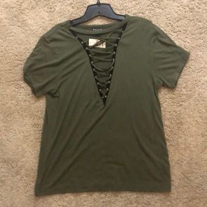 Army green tee with lacing up the front!